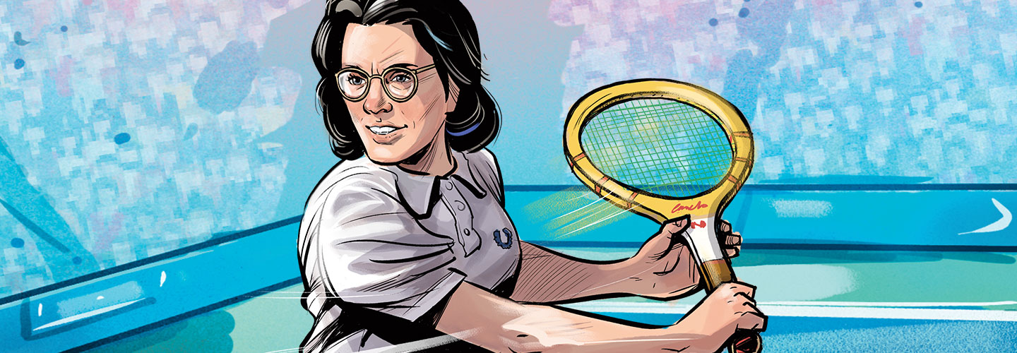 Illustration of Billie Jean King playing tennis