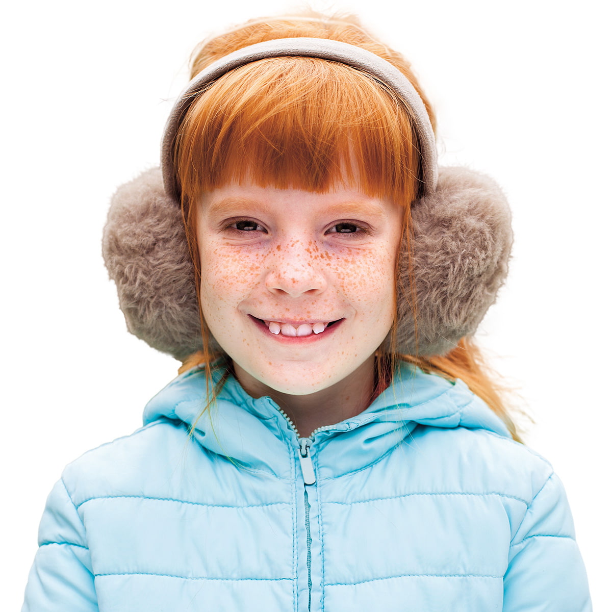 Image of a smiling kid wearing fuzzy earmuffs