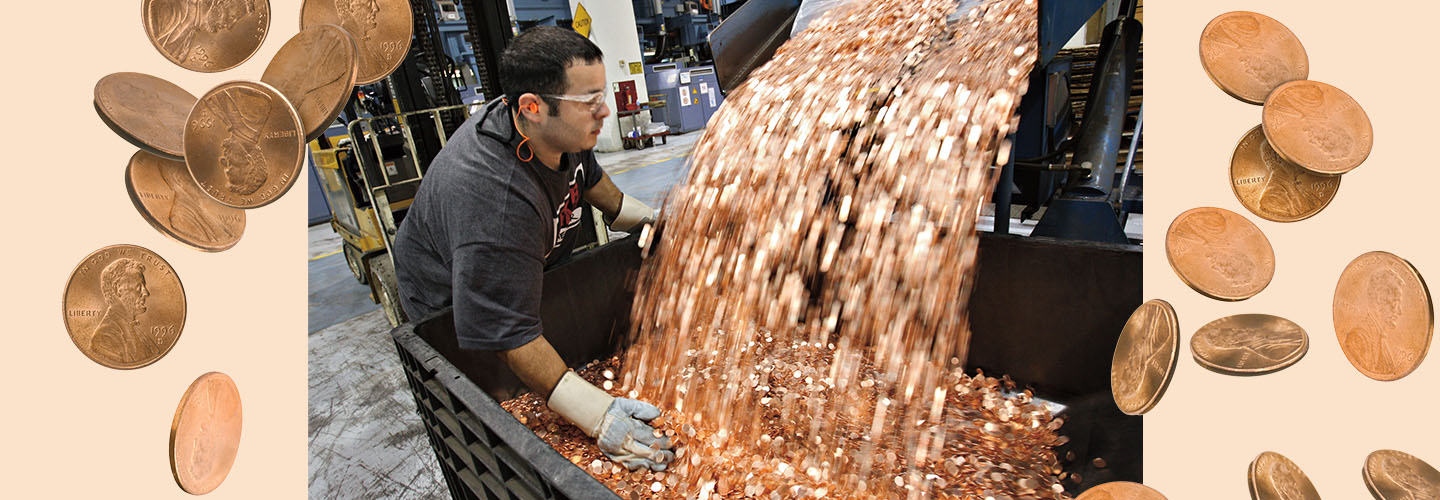 Image of machine emitting a huge pile of pennies
