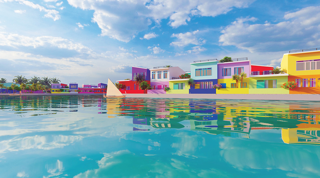 Colorful houses built right on the water